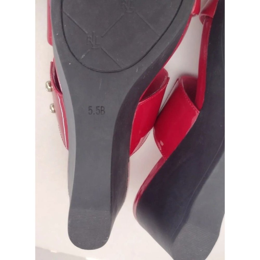 Lauren Ralph Lauren Rhianna Wedge Heels Size 5.5 B Red Slide Leather Sandals - Picture 9 of 10